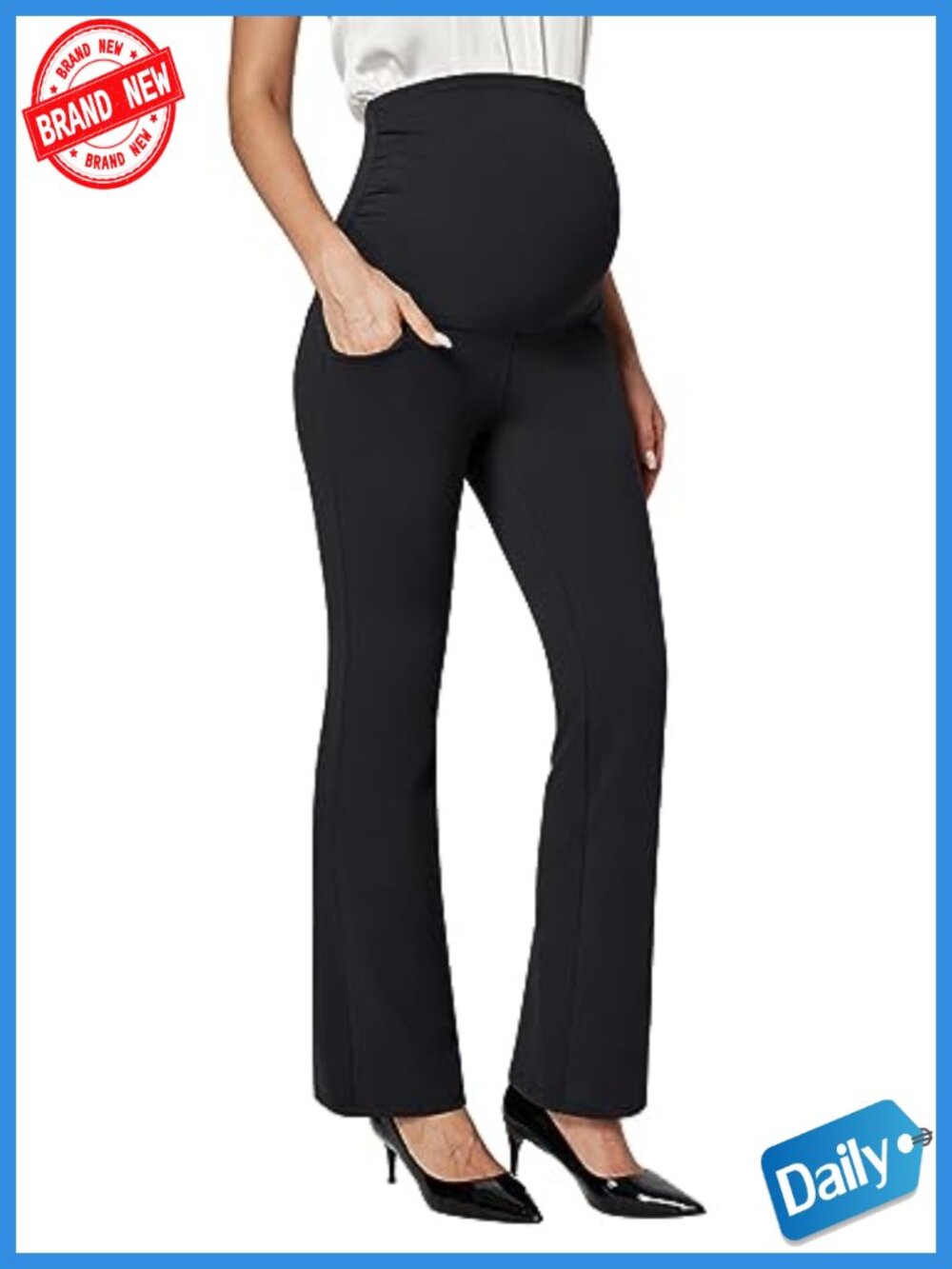 Maternity Work Pants Over The Belly Stretchy Dress Pants with Pockets